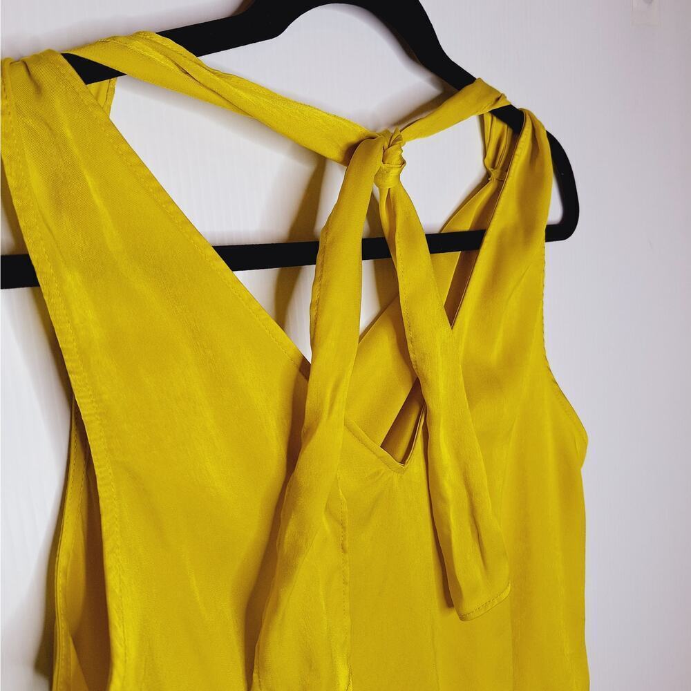 Anthropologie Maeve Alida Satin Cowl Neck Top Chartreuse 8 Draped Cropped Tie - Picture 11 of 11